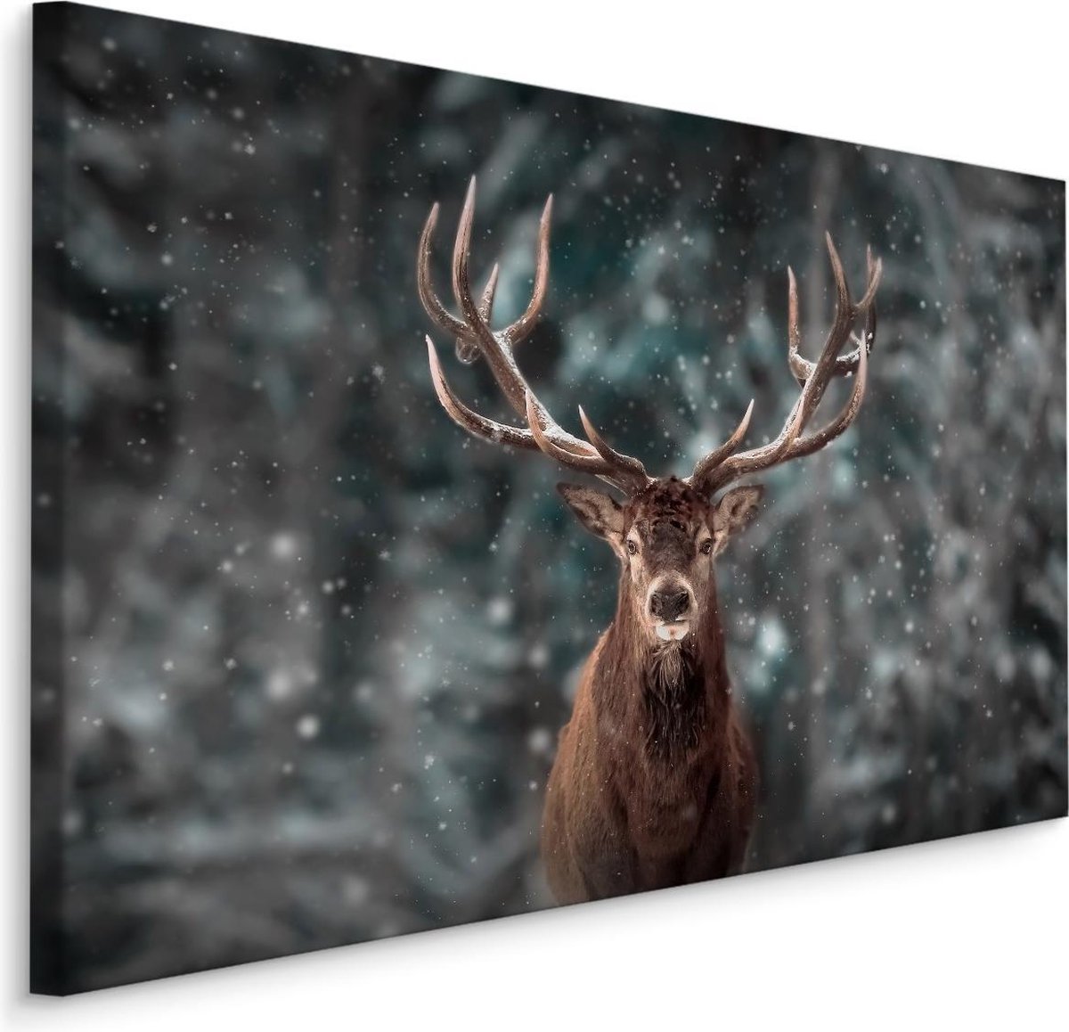 karo-art Schilderij - Hert in de sneeuw, 4 maten, bruin/grijs, premium print Multikleur