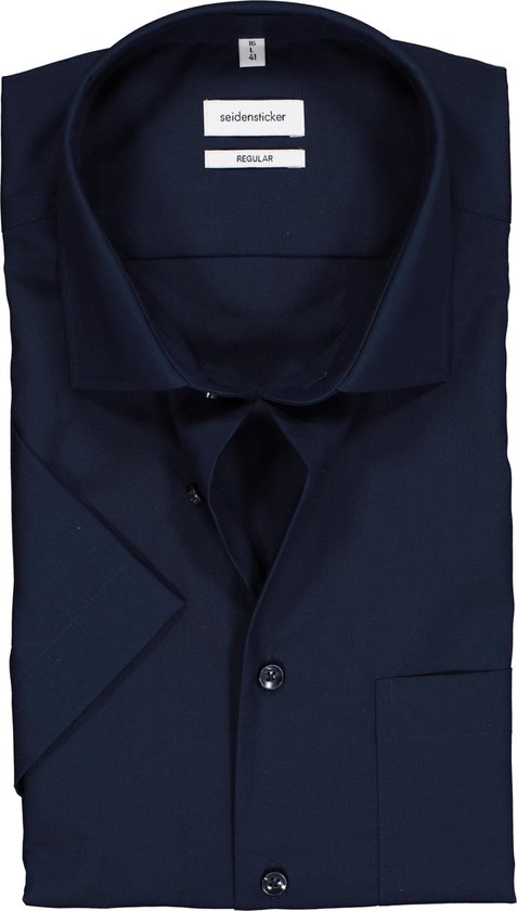 Seidensticker Regular Fit overhemd korte mouw - donkerblauw - Strijkvrij - Boordmaat: