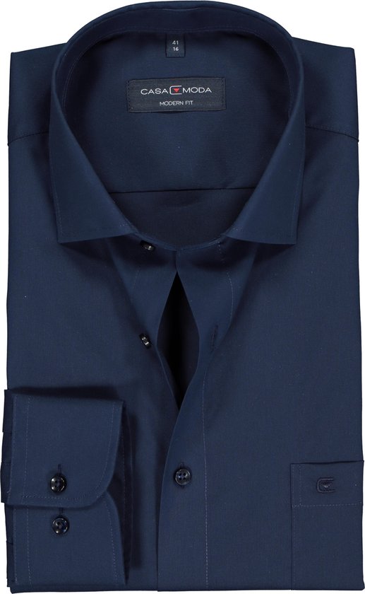 CASA MODA modern fit overhemd - marine blauw - Strijkvriendelijk - Boordmaat: 42