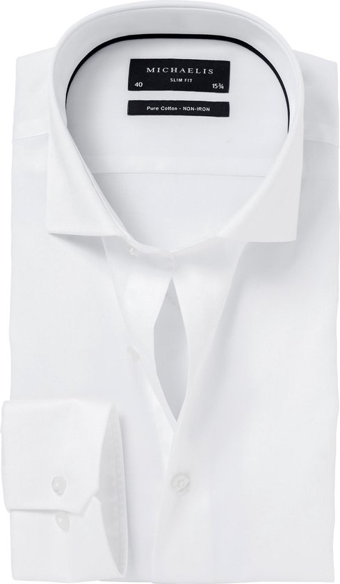 Michaelis slim fit overhemd - mouwlengte 7 - twill - wit - Strijkvrij - Boordmaat: 42