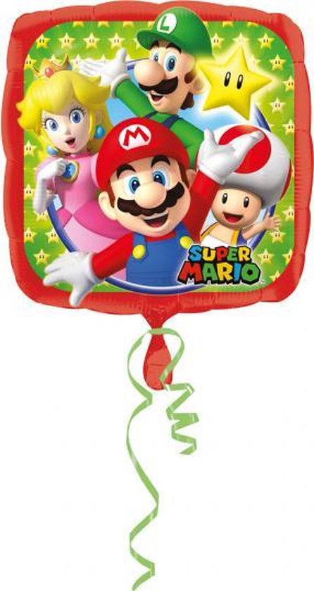 folieballon Mario Bros Family 43 x 43 cm rood
