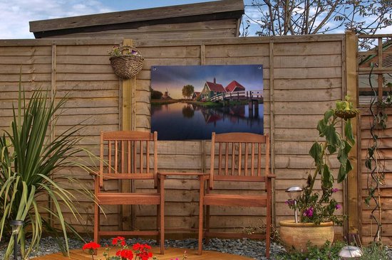 Décoration de jardin Zaanse schans le long du pont - 60x40 cm - Affiche de jardin - Toile de jardin