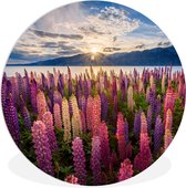 WallCircle - Wandcirkel ⌀ 60 - Nieuw-Zeeland - Plant - Roze - Ronde schilderijen woonkamer - Wandbord rond - Muurdecoratie cirkel - Kamer decoratie binnen - Wanddecoratie muurcirkel - Woonaccessoires
