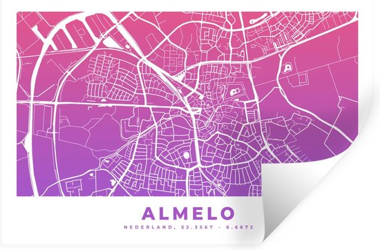 Stickers muraux - Plan de la Nederland - Almelo - Pays-Bas - Violet - 30x20 cm - Feuille adhésive - Carte