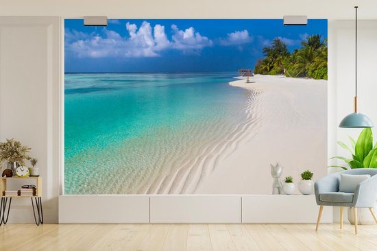 Papier peint Papier peint photo en vinyle - Vue depuis la plage tropicale sur l'eau bleu azur largeur 600 cm x hauteur 400 cm - Tirage photo sur papier peint (disponible en 7 tailles) / Mer et plage