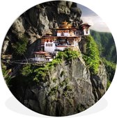 WallCircle - Wandcirkel ⌀ 30 - Bhutan - Tempel - Berg - Ronde schilderijen woonkamer - Wandbord rond - Muurdecoratie cirkel - Kamer decoratie binnen - Wanddecoratie muurcirkel - Woonaccessoires