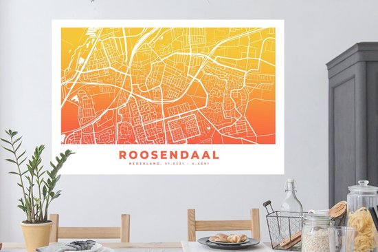 Stickers muraux - Film autocollant - Plan de la ville - Roosendaal - Nederland - Jaune - 120x80 cm - Film adhésif - Stickers muraux Chambre d'enfant - Papier peint autocollant