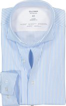 OLYMP Luxor 24/Seven modern fit overhemd - lichtblauw met wit gestreept tricot (contrast) - Strijkvriendelijk - Boordmaat: 41