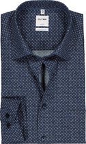 OLYMP Luxor comfort fit overhemd - mouwlengte 7 - marine blauw met wit stipje - Strijkvrij - Boordmaat: 41
