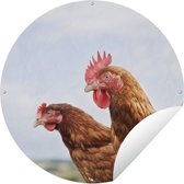 Tuincirkel Close-up van twee kippen - 150x150 cm - Ronde Tuinposter - Buiten