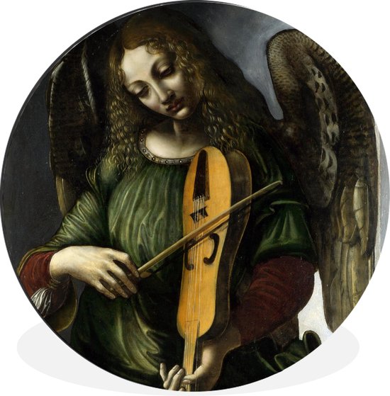 WallCircle - Wandcirkel - Muurcirkel - An angel in green with a vielle - Leonardo da Vinci - Aluminium - Dibond - ⌀ 30 cm - Binnen en Buiten