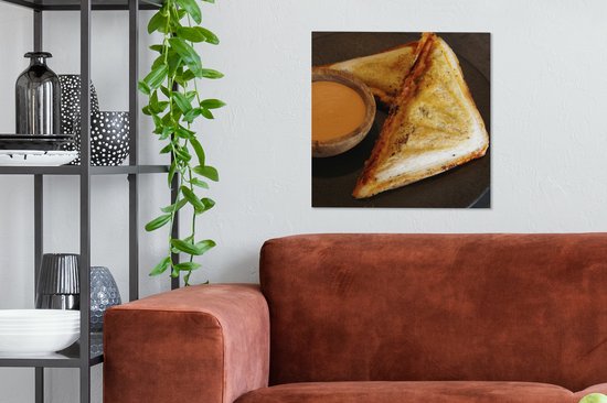 Tableau sur toile Sandwich au jambon et fromage et sauce piquante - 50x50 cm - Décoration murale