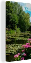 Tableau Peinture sur Toile Jour d'Eté avec Nymphéas dans l'Eau dans le Jardin de Monet en France - 20x40 cm - Décoration murale