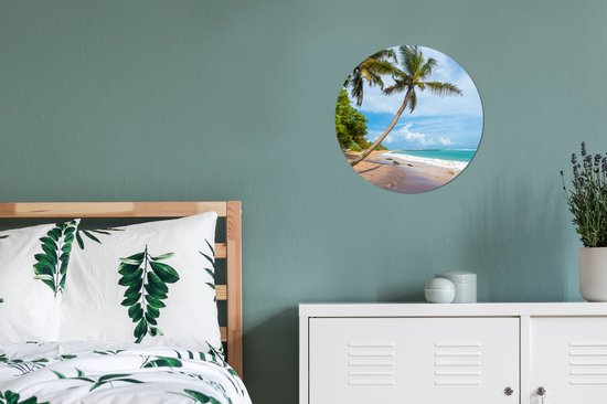 WallCircle - Wandcirkel ⌀ 30 - Palmboom - Strand - Zee - Ronde schilderijen woonkamer - Wandbord rond - Muurdecoratie cirkel - Kamer decoratie binnen - Wanddecoratie muurcirkel - Woonaccessoires