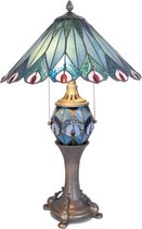Tiffany Tafellamp Ø 40*65 cm E27/max 2*60W / E14/max 1*7W Blauw, Rood Glas in lood Tiffany Bureaulamp Tiffany Lampen