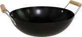 Wok - Wadjan - Houten handvatten - Traditioneel - Platte bodem - 35x29x8 cm - Vaatwasmachine