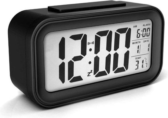 jaP Clocks AC18 digitale wekker - Alarmklok - Inclusief temperatuurmeter - Met snooze en verlichtingsfunctie - Zwart