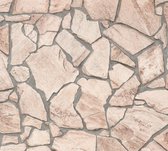 Steen tegel behang Profhome 927323-GU vliesbehang glad met natuur patroon mat beige grijs 5,33 m2