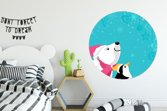 Illustration d'un pingouin et d'un ours polaire sur fond bleu Assiette en plastique cercle mural - ⌀ 150 cm - peinture ronde - impression photo sur cercle mural plastique (forex) / cercle vivant / (décoration murale)