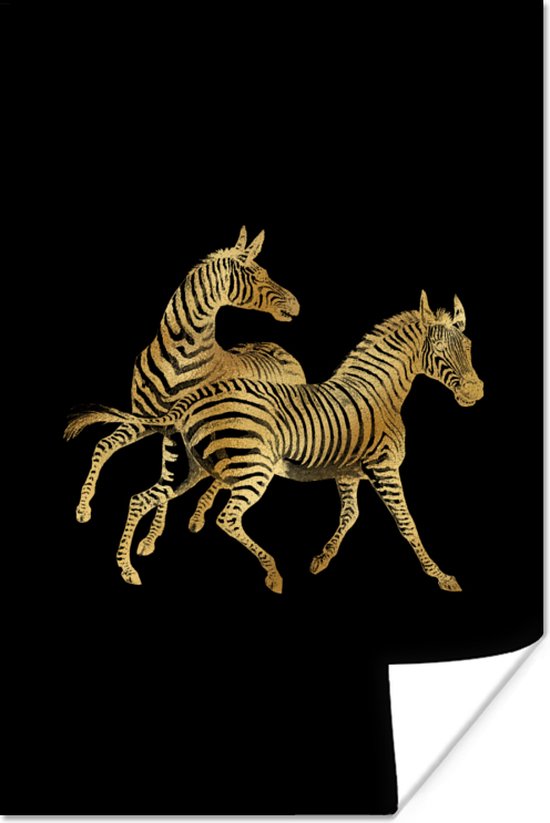 Poster Zebra - Vintage - Goud - Afrika - 20x30 cm