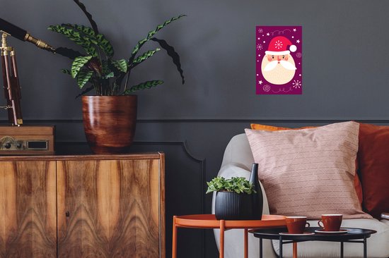 Affiche dessin du Père Noël sur fond violet - 20x30 cm - Décoration de Noël - Décoration de Décorations de Noël - Décoration de Noël Salon