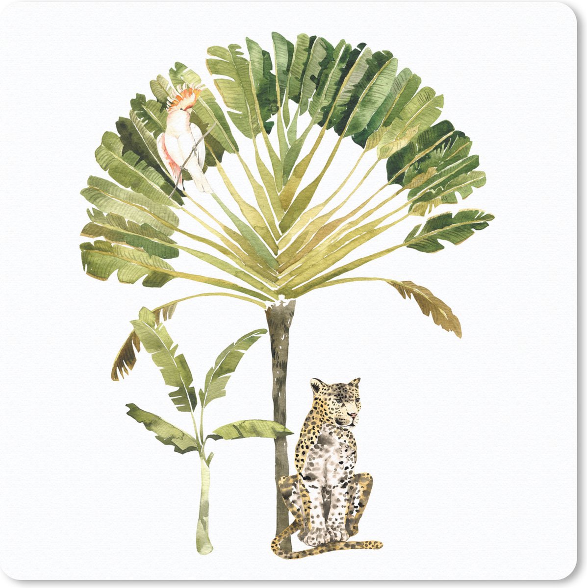 Muismat 20x20 cm - Mousepad Jungle - Kaketoe - Luipaard - Muismatten
