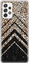 Samsung A52s hoesje siliconen - Chevron luipaard | Samsung Galaxy A52s case | zwart | TPU backcover transparant