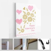 Onlinecanvas - Schilderij - Happy Valentines Day Kaarten. Handgetekende Romantische Belettering Art Verticaal - Multicolor - 115 X 75 Cm