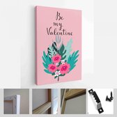 Onlinecanvas - Schilderij - Happy Valentines Day Kaarten. Handgetekende Romantische Belettering Art Verticaal - Multicolor - 40 X 30 Cm