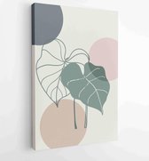 Earth tone natuurlijke kleuren gebladerte lijntekeningen boho planten tekening met abstracte vorm 4 - Moderne schilderijen – Verticaal – 1910091067 - 40-30 Vertical