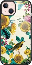 iPhone 13 hoesje glass - Zonnebloemen / Bloemen | Apple iPhone 13  case | Hardcase backcover zwart