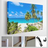 Bottom Bay, Barbados - Paradijsstrand op het Caribische eiland Barbados. Tropisch strand met hangende palmen over turquoise zee - Modern Art Canvas - Horizontaal - 725758135