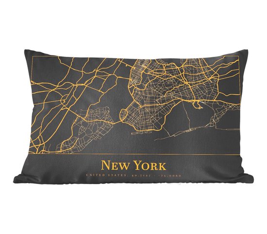 Sierkussen - Carte New York - Or - 30 Cm x 50 Cm