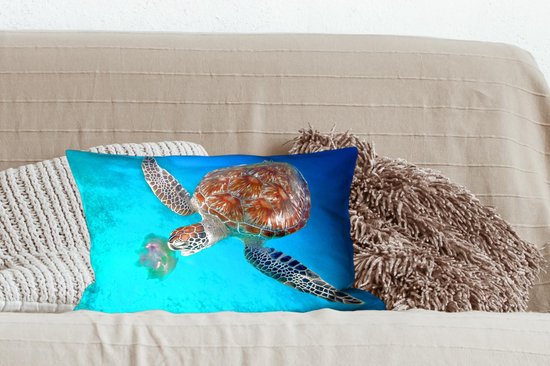 Sierkussen' intérieur Tortue - Tortue verte avec méduse - 50x30 cm - Coussin intérieur rectangulaire en coton