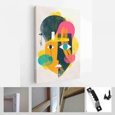 Gezicht portret abstractie muur kunst illustratie ontwerp vector. creatieve vormen design graphics met getextureerde geometrische vormen - Moderne kunst canvas - Verticaal - 190437