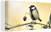 Toile Peinture Vogel sur une branche avec une baie - 80x40 cm - Décoration murale