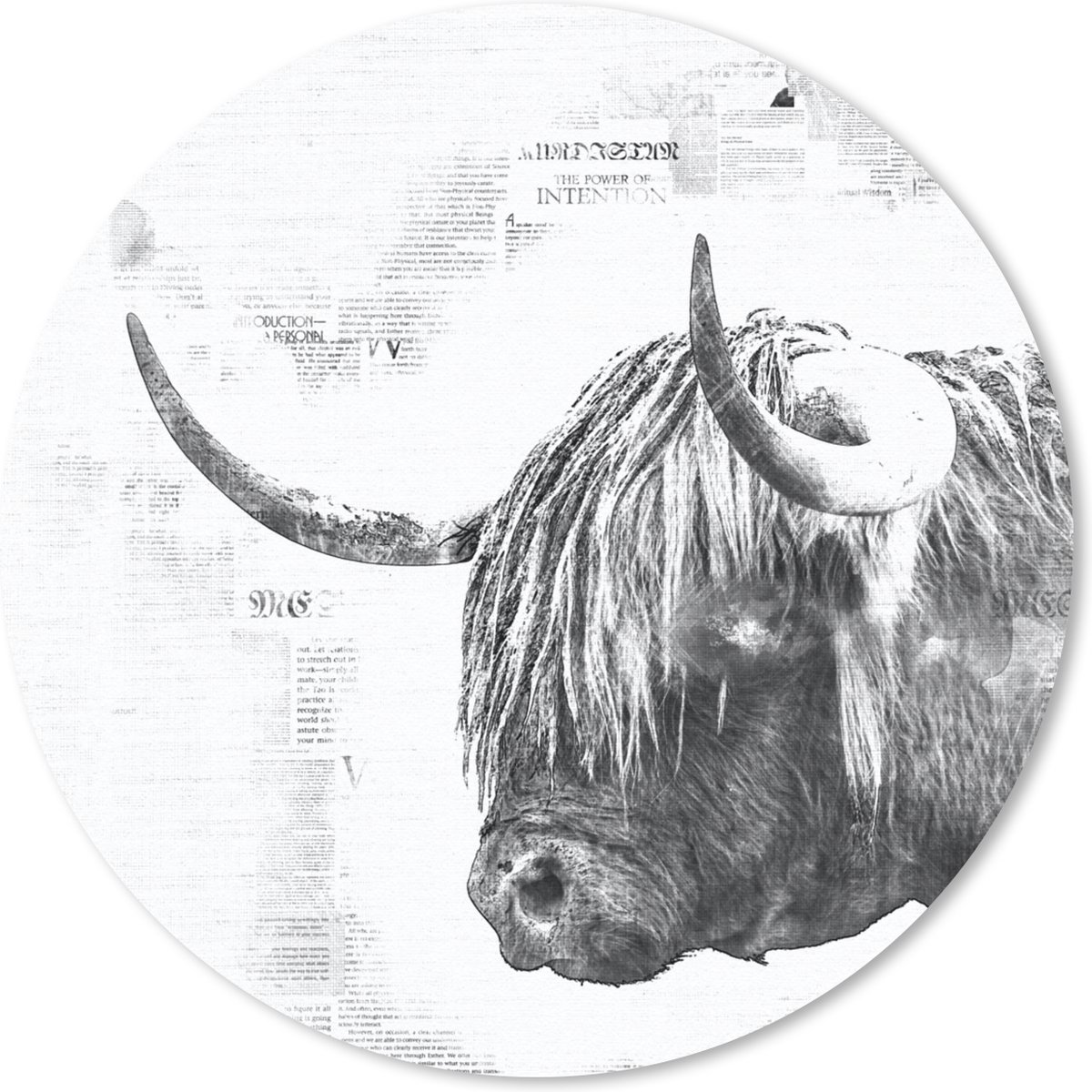 Muismat rond 20x20 cm - Mousepad Schotse hooglander - Abstract - Zwart - Wit - Ronde muismatten