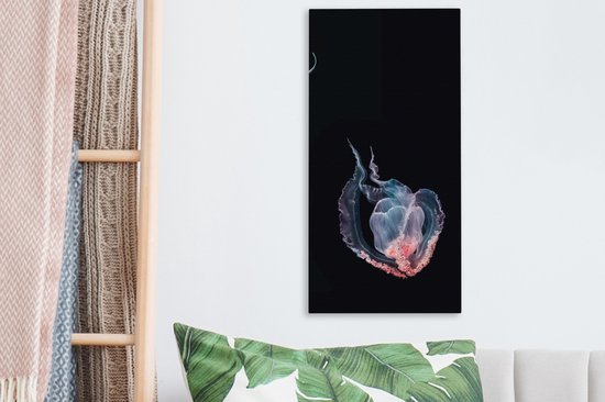 Tableau sur toile Méduse - Animaux aquatiques - Zwart - 20x40 cm - Décoration murale