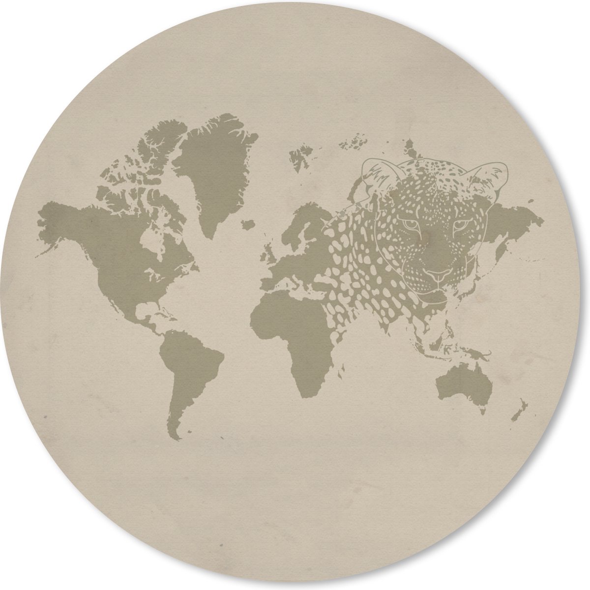 Muismat rond 20x20 cm - Mousepad Wereldkaart - Panter - Bruin - Ronde muismatten