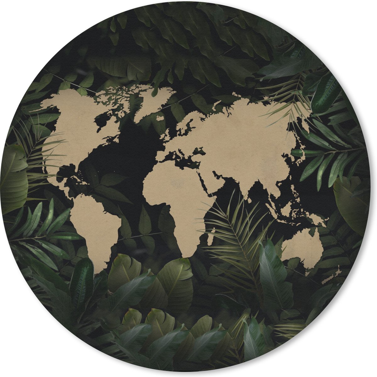 Muismat rond 20x20 cm - Mousepad Wereldkaart - Bloemen - Tropische planten - Ronde muismatten