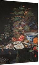 Stilleven met vruchten, oesters en een porseleinen kom, Abraham Mignon - Foto op Dibond - 40 x 60 cm