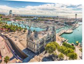 Port Vell vanaf het Columbus Monument in Barcelona - Foto op Dibond - 90 x 60 cm