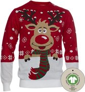 Wrong Pull de Noël Femmes & Hommes - Pull de Noël « Rudolf avec écharpe » - 100% Katoen Biologique - Homme & Femme Taille XS