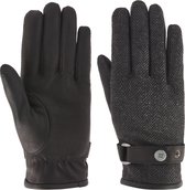 EDDIS | Zwarte leren handschoenen met visgraat patroon en knoopsluiting van stof