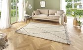 Hoogpolig vloerkleed ruiten Roha - crème/zwart 80x150 cm