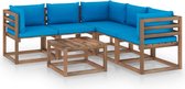Decoways - 6-delige Loungeset lichtblauwe kussens geïmpregneerd grenenhout