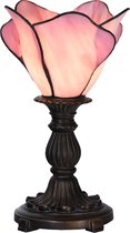 LumiLamp Tiffany Tafellamp Ø 20x30 cm Roze Glas Bloem Tiffany Bureaulamp