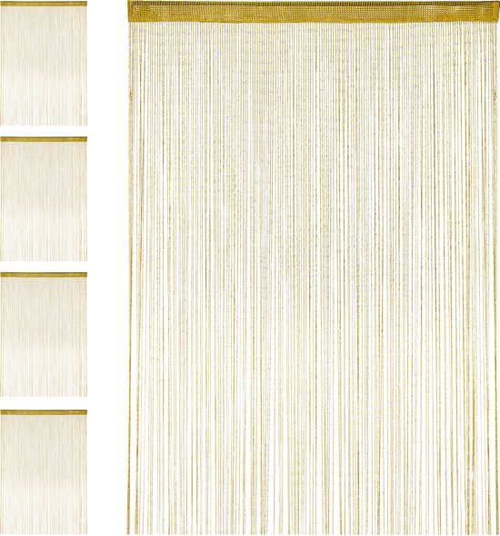 Relaxdays 5x Draadgordijn glitters - deurgordijn - draadjesgordijn - 145 x 245 cm - goud