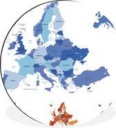 WallCircle - Wandcirkel - Muurcirkel - Kaart - Europa - Blauw - Aluminium - Dibond - ⌀ 90 cm - Binnen en Buiten