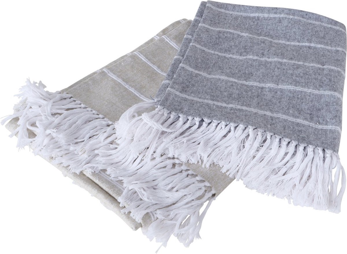 Dulaire Plaid Katoen Grijs Gestreept 170 x 130 cm